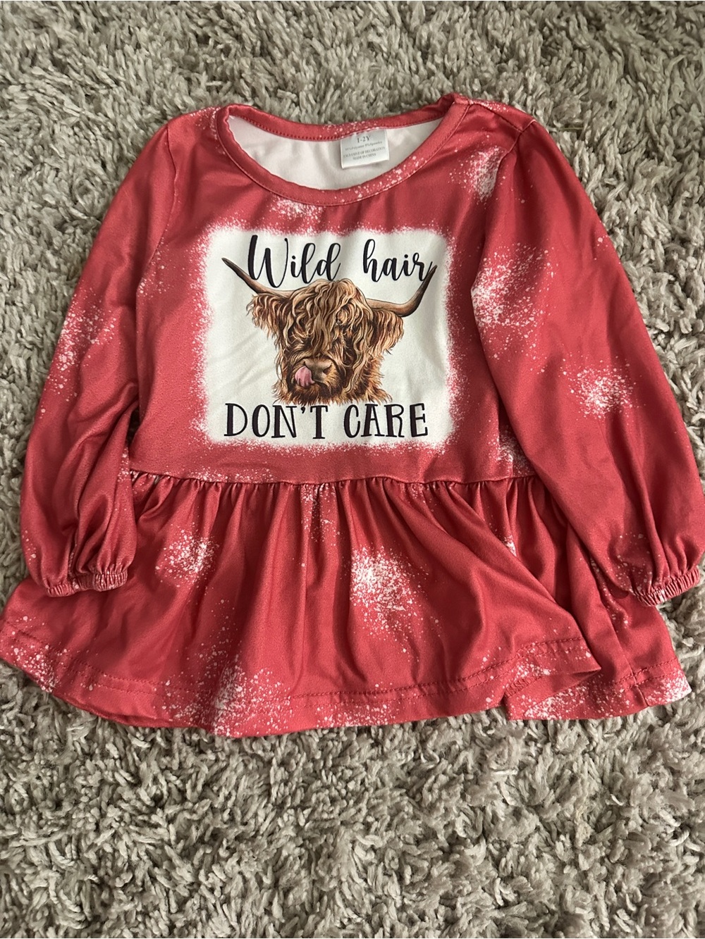 Boutique Girls' Coral Long-Sleeve Tunic Top - "Wild Hair Don't Care"